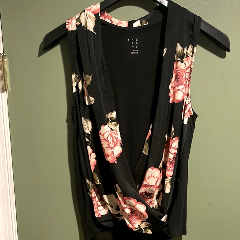 Brand New; Never Worn Black Top with Flowers.
